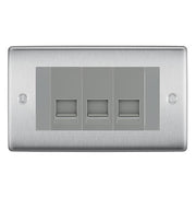BG Nexus Brushed Steel 3 Gang RJ11 Telephone Socket Euro Module - Grey Insert by British General (BG-NBSRJ113G)