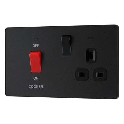 BG Evolve Matt Black 45A Switch 13A Switched Socket Cooker Control Unit PCDMB70B with 35mm Steel Back Box