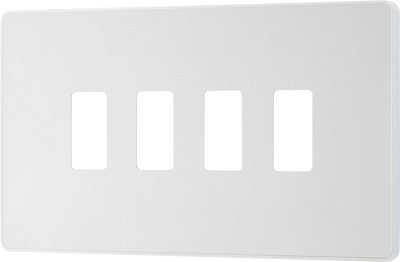 RPCDCL4W Front - The Grid modular range from British General allows you to build your own module configuration with a variety of combinations and finishes. This pearlescent white finish Evolve front plate clips on for a seamless finish, and can accommodate 4 Grid modules - ideal for switches and other domestic applications.