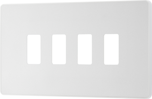 RPCDCL4W Front - The Grid modular range from British General allows you to build your own module configuration with a variety of combinations and finishes. This pearlescent white finish Evolve front plate clips on for a seamless finish, and can accommodate 4 Grid modules - ideal for switches and other domestic applications.