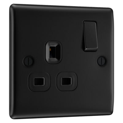 BG Nexus Matt Black 13A Single Switched Socket NFB21B with 25mm Steel Back Box