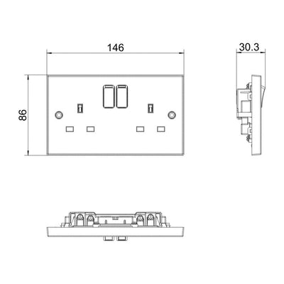 BG 922 Moulded Square Edge | White | 2 Gang 13A 1 Pole Switched Socket by British General (BG-922)
