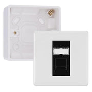 BG Nexus White RJ45 CAT6 Module with Single Faceplate, 1 Port Network Socket & 32mm Back Box (Black Insert) by British General (BG-EMRJ45C6B-1G-32)