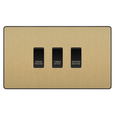 BG Evolve Satin Brass Custom Appliance Grid Switch 3 Gang Screwless