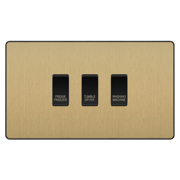 BG Evolve Satin Brass Custom Appliance Grid Switch 3 Gang Screwless