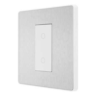 BG Evolve Brushed Steel Single Master Touch Dimmer Switch PCDBSTDM1W with 35mm Steel Back Box
