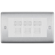 BG Nexus Brushed Steel 3 Gang RJ45 Cat6 Data Socket Outlet White Inserts by British General (BG-NBSRJ453W)