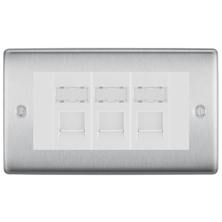 BG Nexus Brushed Steel 3 Gang RJ45 Cat6 Data Socket Outlet