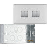 BG Screwless Brushed Steel 20A 16AX 2-Way Quadruple Light Switch FBS44 with 35mm Steel Back Box
