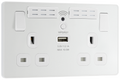 BG PCDCL22UWRW Pearlescent White Evolve 2 Gang 13A 1x USB-A 2.1A Wi-FI Extender Switched Socket Outlet - White Insert