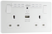 BG PCDCL22UWRW Pearlescent White Evolve 2 Gang 13A 1x USB-A 2.1A Wi-FI Extender Switched Socket Outlet - White Insert by British General (BG-PCDCL22UWRW-Shopify-SA_1)