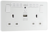 BG PCDCL22UWRW Pearlescent White Evolve 2 Gang 13A 1x USB-A 2.1A Wi-FI Extender Switched Socket Outlet - White Insert by British General (BG-PCDCL22UWRW-Shopify-SA_1)