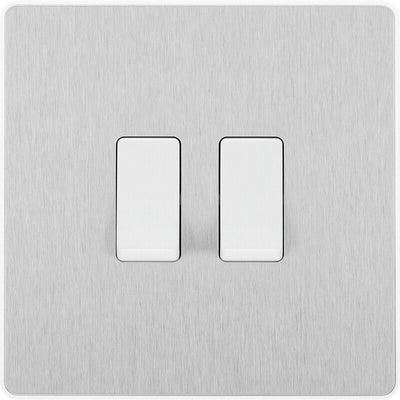 Switches: BG Evolve Brushed Steel Screwless Switches & Sockets White Insert Range PCDBS12W - Single Light Switch 20A by British General (BG-EVOLVE-BRUSHED-STEEL-PCDBS12W)