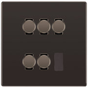 BG Black Nickel Screwless Flat Plate 5 Gang Trailing Edge LED Dimmer Light Switch 2 Way Custom Switch by British General (SCREWLESS-BN-5G-CUSTOM-5xDIMMER-2Way)