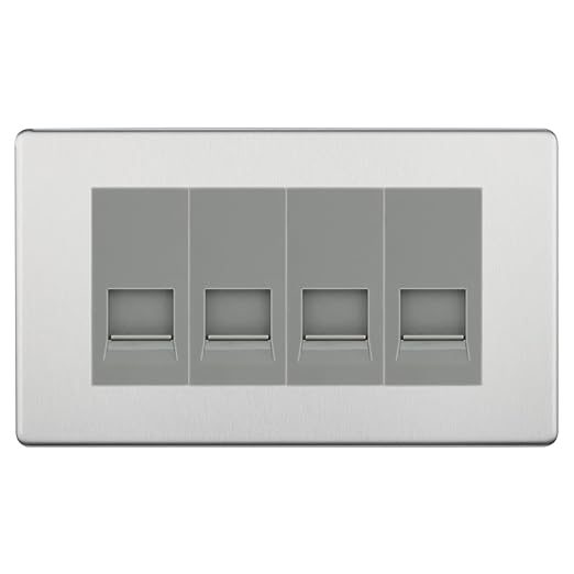 BG Screwless Polished Chrome 4 Gang RJ11 Telephone Socket Euro Module - Grey Insert