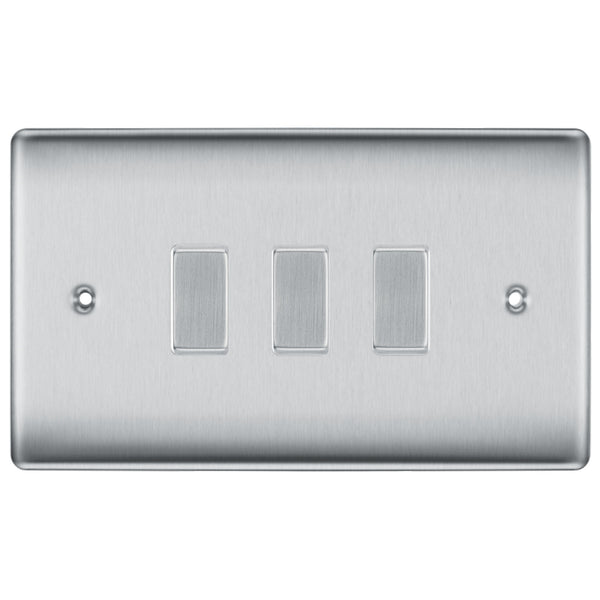 BG Brushed Steel 3 Gang Light Switch in Double Format Custom Switch