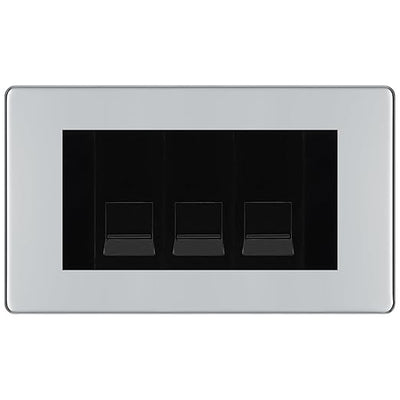 BG Screwless Polished Chrome 3 Gang IDC Secondary Telephone Socket - Black Insert by British General (BG-FPCBTS3B)