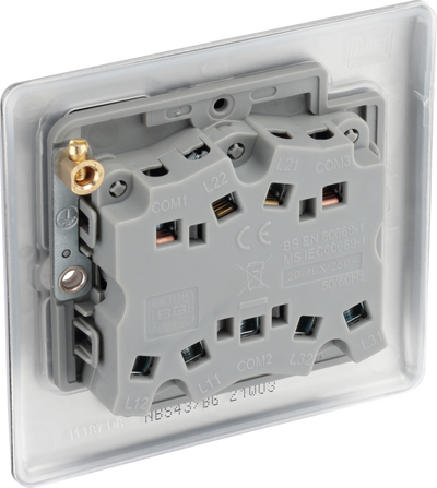 BG NBS43 Nexus Metal Brushed Steel 3 Gang 10A 10AX 2 Way Plate Switch