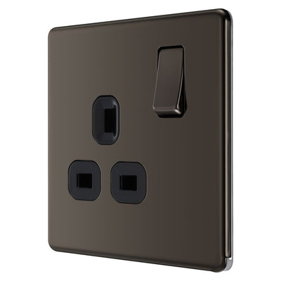 BG Screwless Black Nickel 13A Single Socket FBN21B with 25mm Steel Back Box