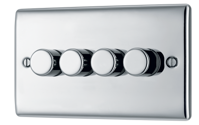 BG NPC84 Nexus Metal Polished Chrome 4 Gang 200W 2 Way Trailing Edge Push Type Dimmer Switch