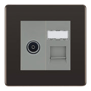BG Screwless Black Nickel TV Aerial & RJ45 CAT6 Data Socket - Grey Insert by British General