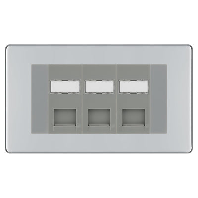BG Screwless Polished Chrome 3 Gang RJ45 CAT6 Data Socket Grey Inserts by British General (BG-FPCRJ453C5EG)