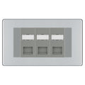 BG Screwless Polished Chrome 3 Gang RJ45 CAT6 Data Socket Grey Inserts