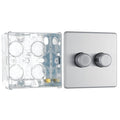 BG Screwless Brushed Steel 200W 2 Way Double Trailing Edge Dimmer Switch FBS82 with 35mm Steel Back Box