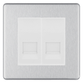 BG Screwless Brushed Steel Double Secondary Telephone Socket, Screw Terminal - White Insert