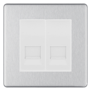 BG Screwless Brushed Steel Double Secondary Telephone Socket, Screw Terminal - White Insert by British General (BG-FBSEMS2+EMBTSSW)