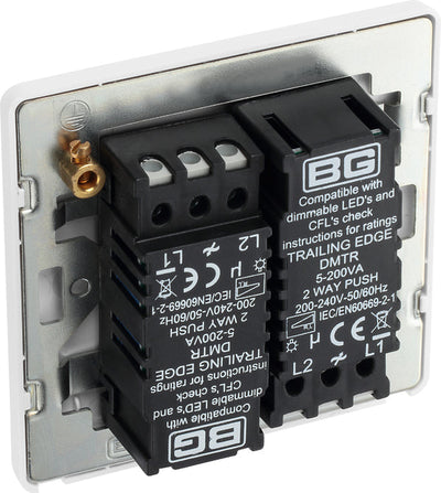 BG PCDCL82W Pearlescent White Evolve 2 Gang 200W Intelligent Trailing Edge Dimmer Switch - White Insert