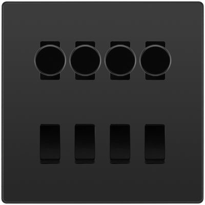 BG Evolve Black Chrome 8 Gang Switch 4x Trailing Edge LED Dimmer 4x 2Way Custom Switch by British General (BG-Evolve-BC-8G-CUSTOM-4x-Dimmer-4x-2WAY)