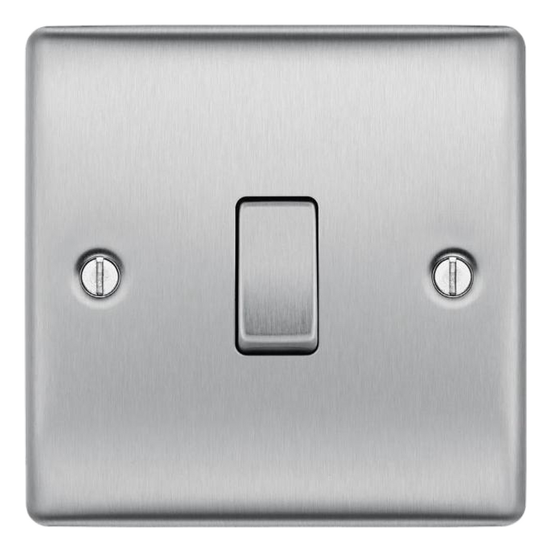 BG NBS12 Nexus Metal Brushed Steel 1 Gang 10A 10AX 2 Way Plate Switch