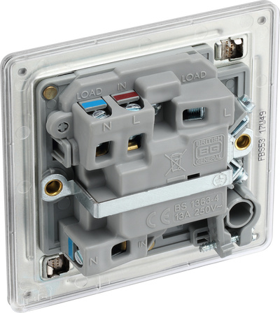 BG Electrical FBS53 Nexus Screwless Flat-Plate Switched Fused Connection Spur Unit Flex Outlet Brushed Steel Neon 13A