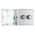 BG Screwless Brushed Steel 200W 2 Way Double Trailing Edge Dimmer Switch FBS82 with 25mm Steel Back Box