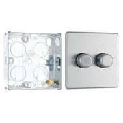 BG Screwless Brushed Steel 200W 2 Way Double Trailing Edge Dimmer Switch FBS82 with 25mm Steel Back Box by British General (BG-FBS82+HGS02)