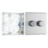 BG Screwless Brushed Steel 200W 2 Way Double Trailing Edge Dimmer Switch FBS82 with 25mm Steel Back Box by British General (BG-FBS82+HGS02)