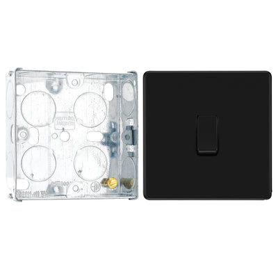 BG Screwless Matt Black 20A 16AX 2 Way Single Light Switch FFB12 with 25mm Steel Back Box