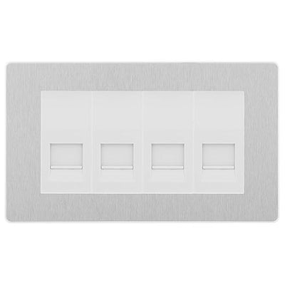 BG Evolve Brushed Steel 4 Gang IDC Secondary Telephone Socket - White Insert by British General (BG-PCDBSBTS4W)