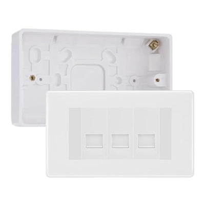 BG White Moulded 3 Gang RJ11 Telephone Socket Euro Module with 32mm Back Box - White Insert by British General (BG-EMRJ11W-3G-32)