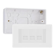 BG White Moulded 3 Gang RJ11 Telephone Socket Euro Module with 32mm Back Box - White Insert by British General (BG-EMRJ11W-3G-32)