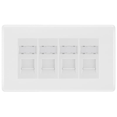 BG White Moulded 4 Gang RJ45 Cat6 Data Socket Outlet White Inserts by British General (BG-NWMRJ454W)