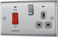 BG NBS70G Nexus Metal Brushed Steel 45A 2 Pole Cooker Switch 13A Neon Switched Socket - Grey Insert
