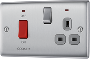 BG NBS70G Nexus Metal Brushed Steel 45A 2 Pole Cooker Switch 13A Neon Switched Socket - Grey Insert by British General (BG-NBS70G-Shopify-SA_1)