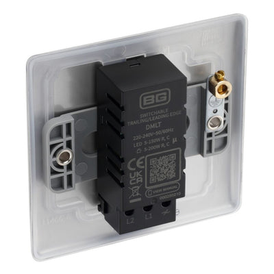 BG Nexus Brushed Steel 200W 2 Way Trailing Edge Single Dimmer Switch NBS81 with 25mm Steel Back Box