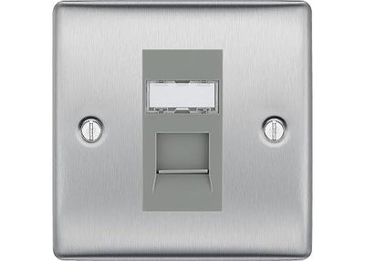 BG Nexus Metal Brushed 1 Gang RJ45 Data Socket NBSRJ451 Grey Insert by British General (BG-NBSRJ451G)