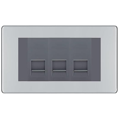 BG Screwless Polished Chrome 3 Gang IDC Secondary Telephone Socket - Grey Insert by British General (BG-FPCBTS3G)