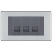 BG Screwless Polished Chrome 3 Gang IDC Secondary Telephone Socket - Grey Insert by British General (BG-FPCBTS3G)