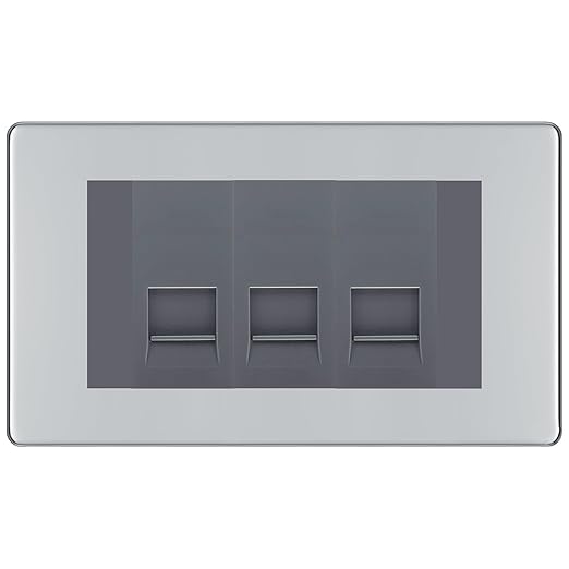 BG Screwless Polished Chrome 3 Gang IDC Secondary Telephone Socket - Grey Insert