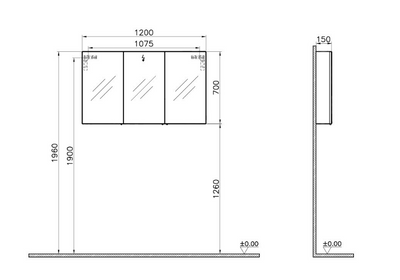 Vitra Classic Mirror Cabinet 1200mm Wide 3 Door Gloss White - 57085